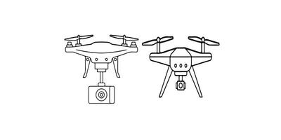 Print Drone line art drone camera icon outline drawing isolated on white background vector