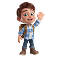 3D Render of a Cheerful Boy Ready for Adventure isolated on transparent background png
