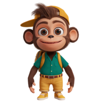 3D Render of a Monkey Ready for an Adventure isolated on transparent background png