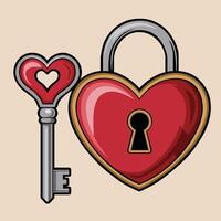 Illustration of a key and padlock in the form of a heart. vector
