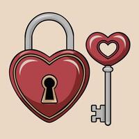 Heart lock and heart key in doodle style isolated on white background vector