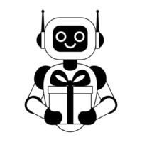 Line illustration ai robot with gift isolated on white background vector