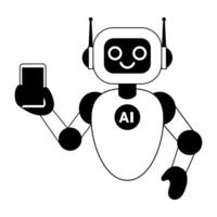 Linear illustration of ai robot showing mobile phone, smartphone vector