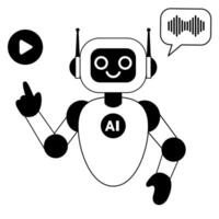 Cute ai robot generates audio linear illustration vector