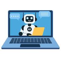 Flat illustration of artificial intelligence robot on laptop screen vector