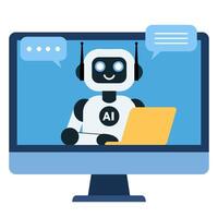 Cute robot with laptop on monitor screen vector