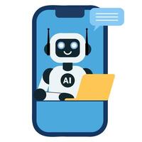 Flat illustration of ai robot on mobile screen vector