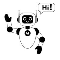 Lineart illustration of cute ai robot waving HI vector