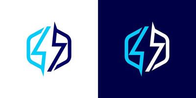 Thunder hexagon icon bolt lightning abstract line electricity electric power vector