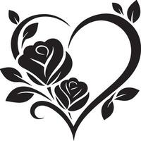 a black and white heart with roses in it vector