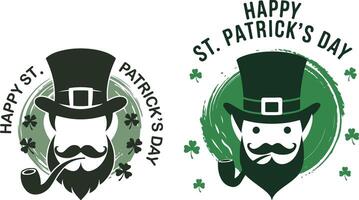 st patricks day logo design with mustache and pipe vector
