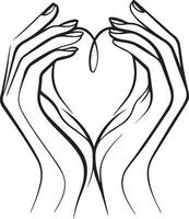 hands holding a heart shape in black and white vector