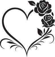 a black and white heart with roses on it vector