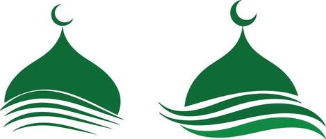 two green mosque icons with crescent and wave vector