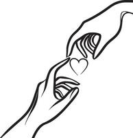 two hands holding a heart in one hand and one hand holding the other vector