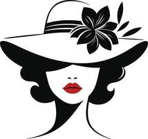 a woman in a hat with red lips and a flower vector