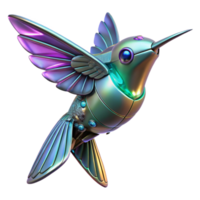 vibrant minimalist Metallic Hummingbird Robot Art in a Futuristic Three Dimensional Scene of Design professional png