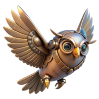 stunning artistic Mechanical Owl in Flight in a Futuristic Three Dimensional Scene of Avian Design premium png