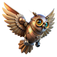 beautiful classic Mechanical Owl in Flight in a Futuristic Three Dimensional Scene of Avian Design professional png