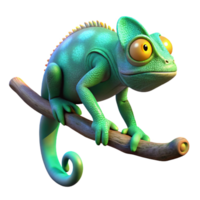 serene vintage Cute Chameleon on Branch in a Whimsical Three Dimensional Scene of Nature authentic png