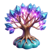 vibrant contemporary Glowing Crystal Tree in a Mesmerizing Three Dimensional Render of Enchantment high quality png