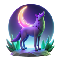 dramatic vintage Neon Wolf Howls at Crescent Moon A vibrant depiction of a wolf howling at the crescent moon with neon elements highlighting its dynamic and modern aesthetic original png