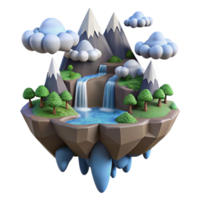 elegant minimalist Floating Island Waterfall Scene in a Majestic Three Dimensional Render of Nature high resolution png