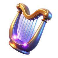 serene rustic Luminous Golden Harp A Digital Render of a Sparkling Stringed Instrument premium png