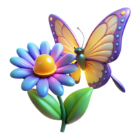 vibrant artistic Digital Render of Butterfly on Flower original png