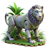 elegant modern Robotic Lion in Lush Jungle Setting Digital Render detailed png