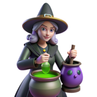 wonderful traditional Digital Render of a Witch Brewing a Potion in a Cauldron authentic png