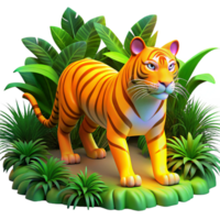 dramatic artistic Cartoon Tiger in Lush Jungle Setting high quality png