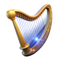 vibrant contemporary Luminous Golden Harp A Digital Render of a Sparkling Stringed Instrument detailed png