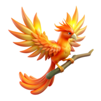 serene rustic Fiery Bird on Branch Digital Render of Mythical Creature exclusive png