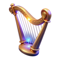 extraordinary vintage Luminous Golden Harp A Digital Render of a Sparkling Stringed Instrument detailed png