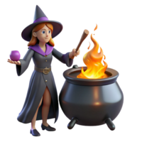 impressive minimalist Digital Render of a Witch Brewing a Potion in a Cauldron 4K png