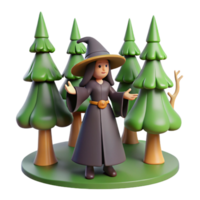 serene modern Digital Render of a Witch in a Forest original png