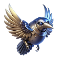 dramatic minimalist Metallic Avian Robot in Flight Digital Render of a Mechanical Bird high quality png