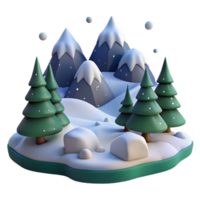serene artistic Winter Wonderland Digital Render of Snowy Mountains and Evergreen Trees high quality png