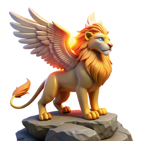 serene rustic Majestic Winged Lion A Digital Render of a Mythical Creature high quality png