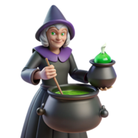 serene abstract Digital Render of a Witch Stirring a Cauldron of Green Potion 4K png