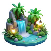 magnificent minimalist Serene Waterfall Oasis Digital Render of Tropical Paradise authentic png