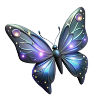 serene rustic Luminous Insect Digital Render of a Metallic Butterfly with Glowing Lights high quality png