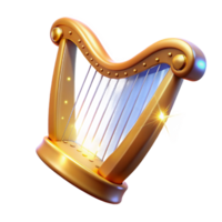 vibrant minimalist Golden Harp A Digital Render of a Sparkling Stringed Instrument authentic png