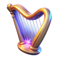 dramatic modern Luminous Gold Harp A Digital Render of a Sparkling Stringed Instrument professional png