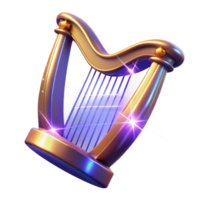 vibrant vintage Luminous Golden Harp A Digital Render of a Sparkling Stringed Instrument detailed png