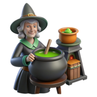 impressive vintage Digital Render of a Witch Brewing a Potion in a Cauldron professional png