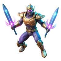 extraordinary artistic Fantasy Warrior with Glowing Swords high resolution png