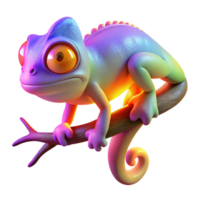 stunning creative Vibrant Chameleon on Branch 3D Render of Colorful Reptile high quality png