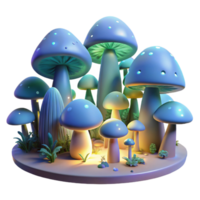 extraordinary traditional Enchanted Glowing Mushroom Forest 3D Render of Fantasy Fungi high quality png